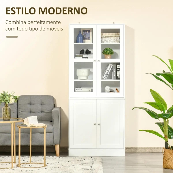 HOMCOM Vitrine para Sala de Estar Estante de Livros com 4 Portas e Prateleiras Superiores com Altura Ajustável Estilo Moderno Multiúso para Cozinha Escritório Dormitório 76x40x178,5 Branco - Image 4