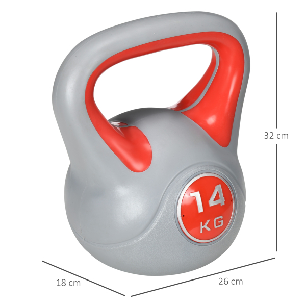 SPORTNOW Kettlebell 14 kg Peso Russo com Revestimento de PU e Enchimento de Areia para Treinamento 26x18x32 cm Vermelho e Cinza - Image 3