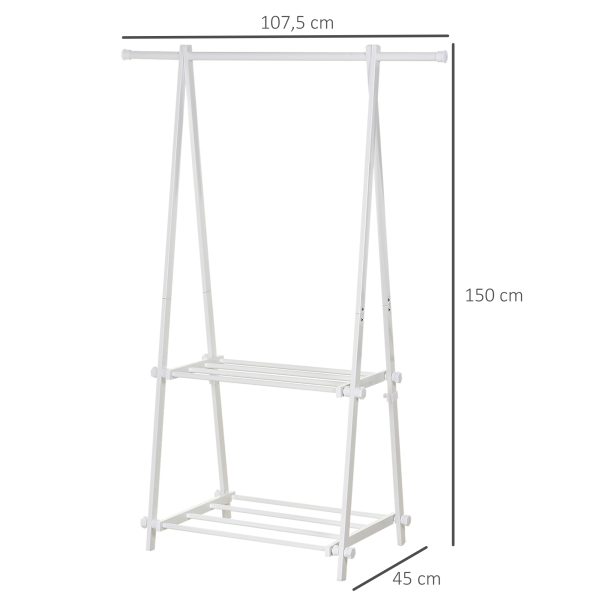 HOMCOM Suporte para Cabide Dobrável com 2 Prateleiras e  1 Barra para Pendurar Roupas para Sala Quarto Entrada 107,5x45x150 cm - Image 3
