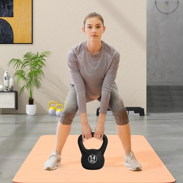 HOMCOM Peso Russo de 14 kg Kettlebell Fitness Preenchido de Areia com Punho Largo Antiderrapante 26x18x32 cm Preto - Image 2
