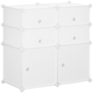 HOMCOM Armário Modular de Plástico Armário Modular com 6 Cubos Organizador de Roupas Sapatos Brinquedos 75x37x73cm Branco