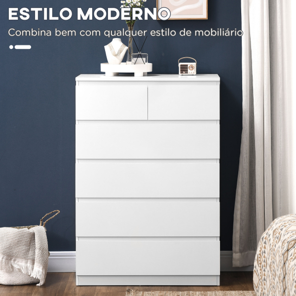 HOMCOM Cómoda Moderna com 6 Gavetas Cómoda de Madeira para Dormitório Entrada Sala de Estar 80x39x115cm Branco - Image 4