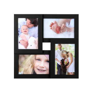 Molduras para fotos SONGMICS, colagem para 4 fotos, 4" x 6" (10 x 15 cm), exibição de galeria de fotos montada na parede, frente de vidro, textura de madeira, preto RPF25BK