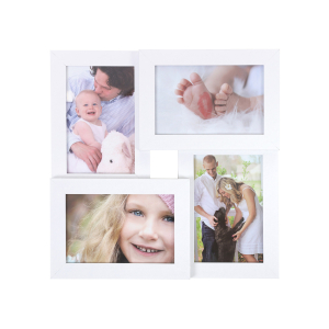 Molduras para colagem SONGMICS para 4 fotos, 4" x 6" (10 x 15 cm), frente de vidro, suporte para galeria de fotos na parede, branco RPF25WT