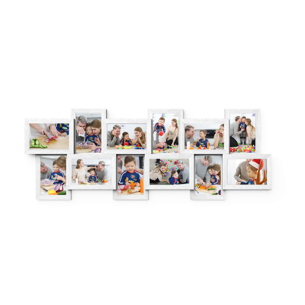 Moldura para colagem de fotos SONGMICS para 12 fotos em moldura de 4" x 6" (10 x 15 cm) para montagem na parede, com acabamento em madeira branca RPF22W