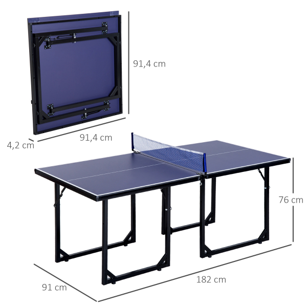 HOMCOM Mesa de Ping Pong Dobrável Mesa de Ping Pong Profissional com Rede e Estrutura de Aço para Interior e Exterior 182x91x76 cm Azul - Image 3