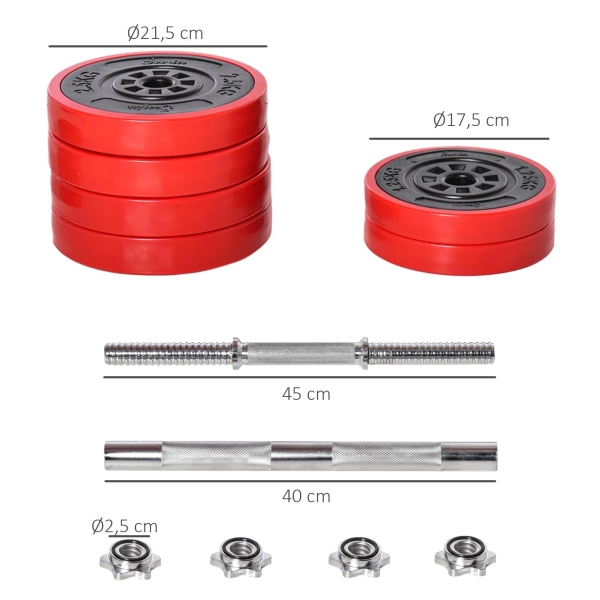 HOMCOM Conjunto de Halteres 30kg Ajustáveis 2 em 1 com Barras e Extensor para Treinamento de Força Levantamento de Pesos para Casa Academia Preto e Vermelho - Image 3