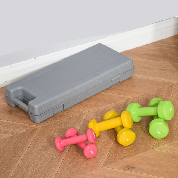 HOMCOM Conjunto de 6 Halteres Hexagonais 3 Pares de 1,5kg, 1kh e 0,5kg Conjunto de Halteres com Maleta de Transporte para Exercícios em Casa Academia Multicor - Image 2