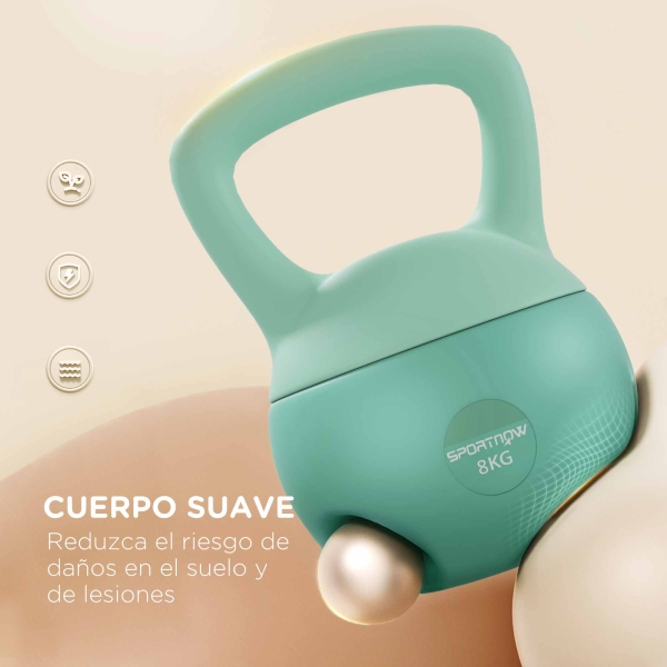 SPORTNOW Kettlebell de 8 kg Pesa Russa Preenchida de Areia Metálica e Alça Antiderrapante para Treino em Casa Ginásio 19x19x28 cm Verde - Image 4
