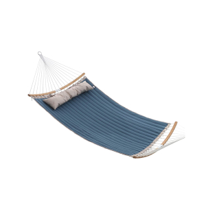 Rede dupla acolchoada SONGMICS, rede acolchoada com barras espaçadoras curvas de bambu removíveis, cama de balanço com travesseiro, tecido Oxford, 200 x 140 cm, capacidade de carga 225 kg, azul e bege GDC34QW