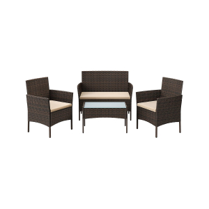 Conjunto de móveis de jardim para varanda SONGMICS GGF004K05, conjunto de móveis de jardim em polietileno de polipropileno, móveis de pátio para áreas externas, varanda, jardim, marrom, cinza-claro