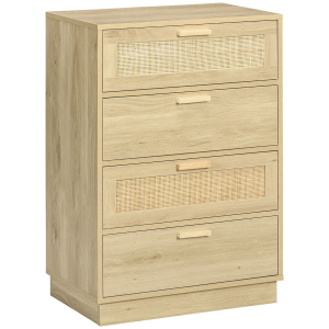 HOMCOM Cómoda com 4 Gavetas de Vime Cómoda de Madeira para Dormitório Sala de Estar Estilo Boêmio 60x38x88,5 cm Madeira