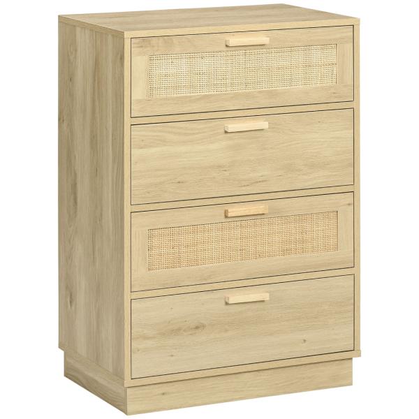 HOMCOM Cómoda com 4 Gavetas de Vime Cómoda de Madeira para Dormitório Sala de Estar Estilo Boêmio 60x38x88,5 cm Madeira