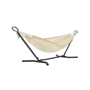 Rede SONGMICS com suporte, rede de 210 x 150 cm, 5 alturas ajustáveis, rede portátil com estrutura de metal, capacidade de carga de 240 kg, pátio, jardim, quintal, suporte preto e rede bege GHS001M01