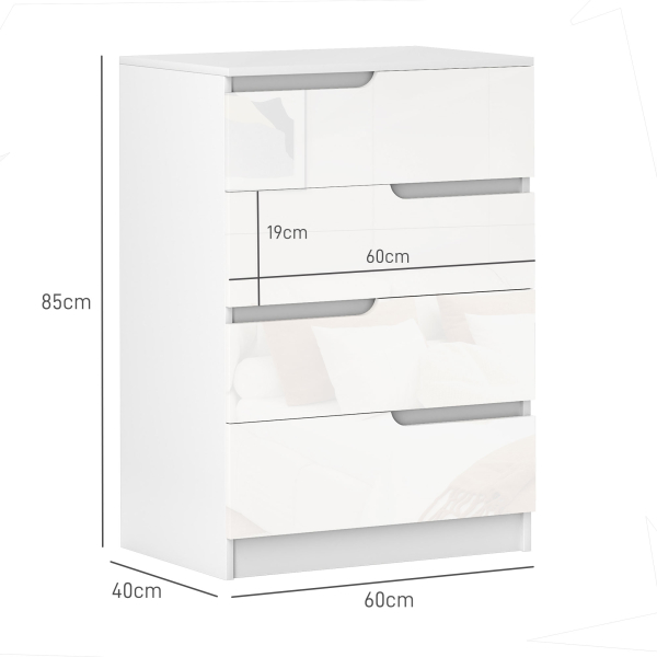 HOMCOM Cómoda com 4 Gavetas Cómoda de Dormitório Moderna com Sistema Anti-Tombo 60x40x85 cm Branco - Image 3