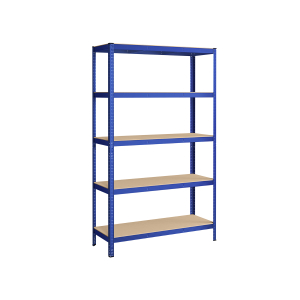 Estante 5 níveis, estrutura em aço, montagem sem ferramentas, carga ~875 kg, 60 x 120 x 200 cm, cor azul