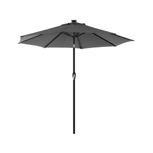 Guarda-sol de jardim SONGMICS de 3 m com luzes LED movidas a energia solar, proteção solar FPS 50+, basculante, manivela para abertura e fechamento, base não incluída, cinza GPU33GY