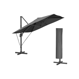 SONGMICS Guarda-sol Cantilever para Jardim e Pátio, 3 x 3 m, Quadrado Deslocado, Banana, Pendurado, FPS 50+, Rotação de 360°, Inclinação Ajustável, Manivela para Abertura e Fechamento, com Base, Cinza GPU039G01