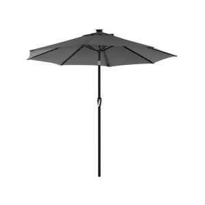 Guarda-sol de jardim SONGMICS de 2,7 m com luzes LED movidas a energia solar, proteção solar FPS 50+, basculante, manivela para abertura e fechamento, base não incluída, cinza GPU040G01