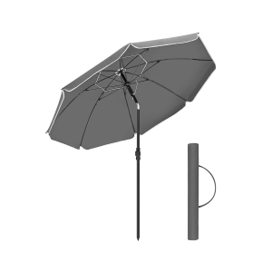 SONGMICS Guarda-sol de 2 m, Guarda-sol de Praia, FPS 50+, Proteção Solar, Dossel Octogonal Portátil de Poliéster, Varetas de Fibra de Vidro, Mecanismo de Inclinação, Bolsa de Transporte, para Jardim de Praia, Varanda e Piscina, Cinza GPU065G01