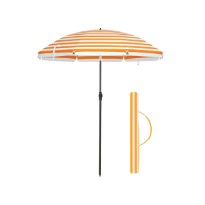 SONGMICS Guarda-sol de 1,6 m, Guarda-sol de Praia, Proteção Solar com FPS 50+, Dossel Octogonal Portátil, Mecanismo de Inclinação, Saída de Ar, Bolsa de Transporte, para Praia, Jardins, Varanda, Piscina, Listras Laranja e Brancas GPU60OW