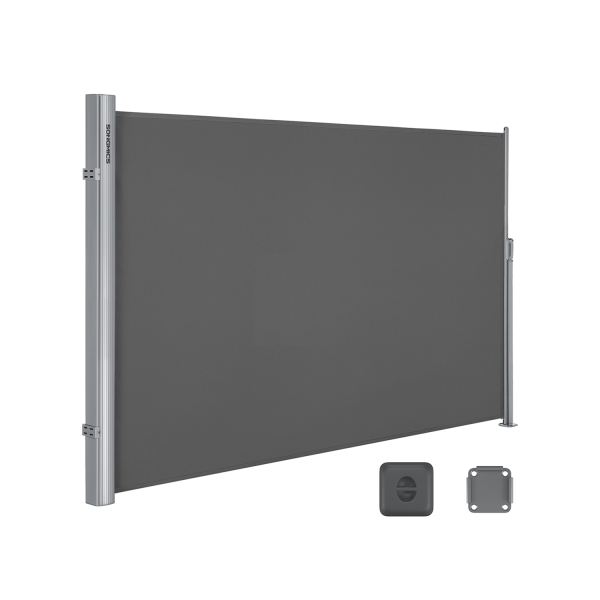 SONGMICS 180 x 350 cm (A x L), toldo lateral para varanda e terraço, proteção de privacidade, proteção solar, persiana lateral, cinza esfumaçado GSA185G