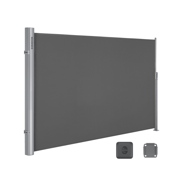 SONGMICS 2 x 3 m (A x C), toldo lateral para varanda, pátio, terraço e jardim, com montagem no piso, proteção de privacidade, proteção solar, persiana lateral, cinza GSA200G