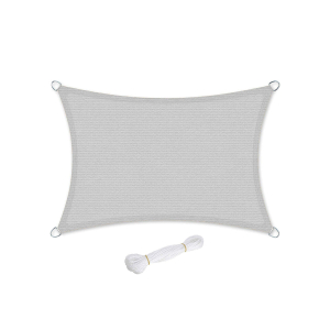 SONGMICS Guarda-sol Vela 3 x 4 m Proteção Solar Feita de Plástico HDPE Resistente a Rasgos Proteção UV À Prova de Intempéries Bloqueia 85% dos Raios Solares Jardim Varanda Pátio Camping Côncavo Cinza Claro GSS34QY