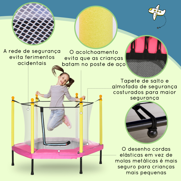 ZONEKIZ Trampolim para Crianças 95x85 cm com Rede de Segurança trampolim Infantil para Crianças de 3-6 Anos 122x122x97 cm Rosa - Image 4