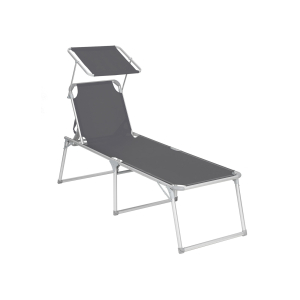 SONGMICS Espreguiçadeira, Cama de Sol, Cadeira de Sol Reclinável Grande, 65 x 200 x 48 cm, Capacidade de Carga 150 kg, com Encosto Reclinável, Guarda-Sol, Dobrável, para Jardim, Varanda, Terraço, Cinza GCB26GY
