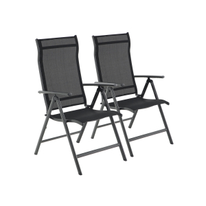 Conjunto de 2 cadeiras dobráveis ​​de jardim SONGMICS, cadeiras para áreas externas com estrutura de alumínio durável, encosto reclinável em 8 ângulos, capacidade máxima de 120 kg, pretas GCB29BK