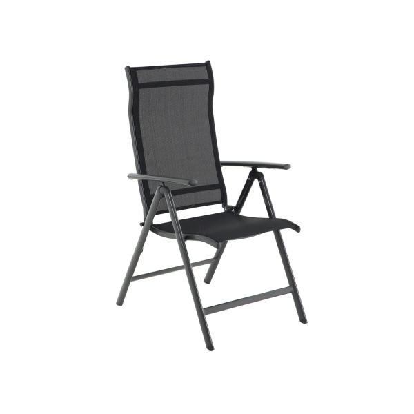Conjunto de 4 cadeiras dobráveis ​​de jardim SONGMICS, cadeiras para áreas externas com estrutura de alumínio durável, encosto reclinável em 8 ângulos, capacidade máxima de 120 kg, pretas GCB30BK