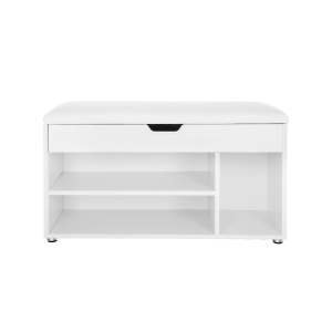 Banco de sapatos de madeira VASAGLE, assento de armazenamento Paaed, armário de corredor com 2 prateleiras e um baú escondido, branco LHS30W