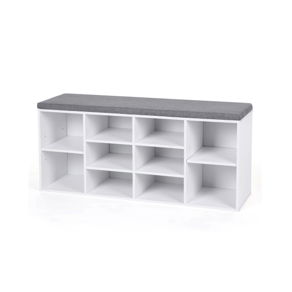 Banco de sapatos VASAGLE, prateleira para sapatos, sapateira, armário de armazenamento, 10 compartimentos, com almofada, para entrada, 104 x 30 x 48 cm, branco LHS10WT