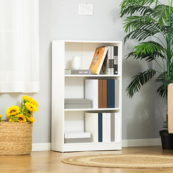 HOMCOM Estante para Livros com 3 Compartimentos de Armazenamento Livros Plantas para Sala de Estar Estúdio Dormitório 62,2x24x102,4cm Branco - Image 2