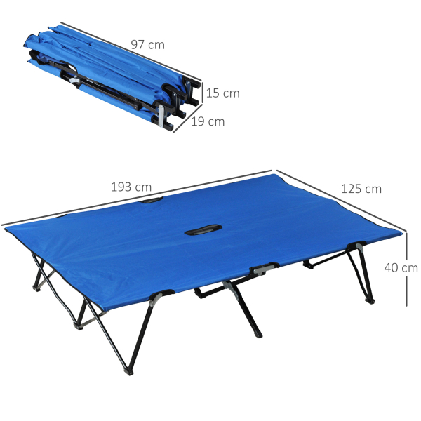 Outsunny Cama Dobrável de Campismo com 2 Lugares Cama Dupla Portátil com Bolsa de Transporte Carga 136 kg 193x125x40cm Azul - Image 3