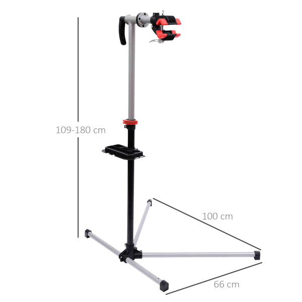HOMCOM Suporte de Reparação de Bicicleta Portátil Suporte para Bicicleta com Altura Ajustável 109-180cm Giratório 360° Bandeja de Ferramenta até 30kg 100x66x180cm Preto - Image 3