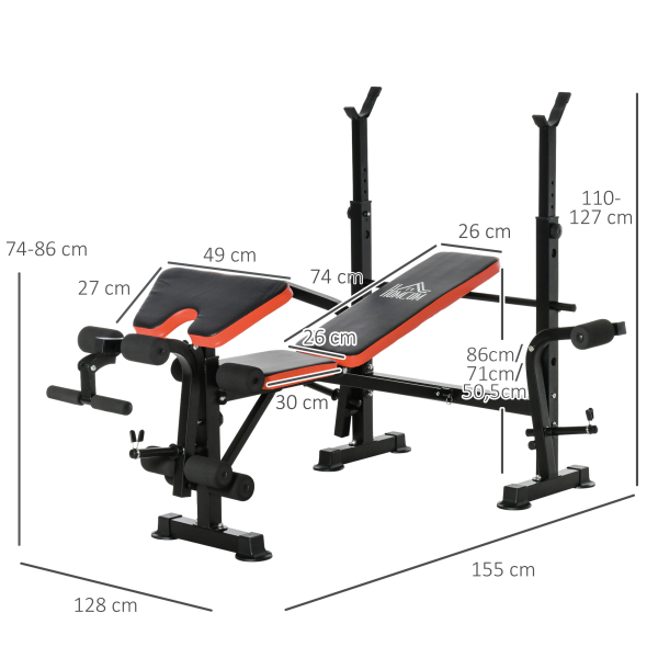 HOMCOM Banco de Pesos Multifuncional Banco de Musculação com Encosto Ajustável Suporte de Barras para Fitness Treinamento Completo 175x139x127cm Preto - Image 3
