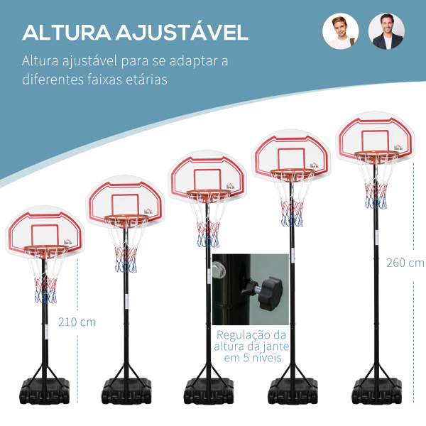 HOMCOM Tabela de Basquetebol para Exterior com Altura Ajustável 258x314 cm com Rodas Base Recaregável Preto e Vermelho - Image 4