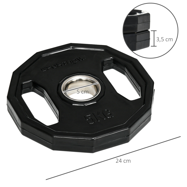 SPORTNOW Conjunto de 2 Discos de Pesos Olimpicos 5kg Ferro Fundido Placas de Peso com Orifício de 5cm Ø24x3,5 cm Preto - Image 3