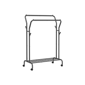 Cabideiro SONGMICS, Suporte Duplo para Roupas, Estrutura de Metal Resistente, com Rodas e Prateleira, Carga Máxima Total de 100 kg, 103,5 cm de Largura, Armazenamento de Roupas, Preto HSR107B01