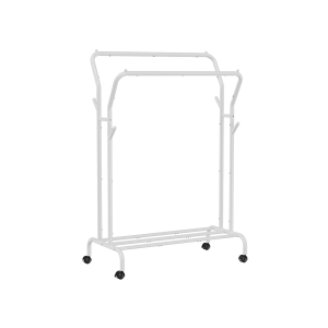 Cabideiro SONGMICS, Suporte Duplo para Roupas, Estrutura de Metal Resistente, com Rodas e Prateleira, Carga Máxima Total de 100 kg, 103,5 cm de Largura, Armazenamento de Roupas, Branco HSR107W01