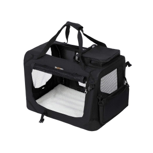 Bolsa portátil para animais de estimação FEANDREA, transportadora de tecido dobrável, gaiola para animais de estimação M para assento de carro, bolsa para cães, preta PDC60H