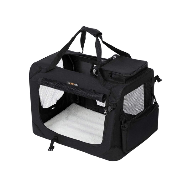 Bolsa portátil para animais de estimação FEANDREA, transportadora de tecido dobrável, gaiola para animais de estimação M para assento de carro, bolsa para cães, preta PDC60H
