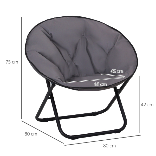 Outsunny Cadeira de Lua Cadeira Redonda de Lua com Assento de Tecido Oxford e Pés de Metal para Campismo  80x80x75 cm Cinza - Image 3