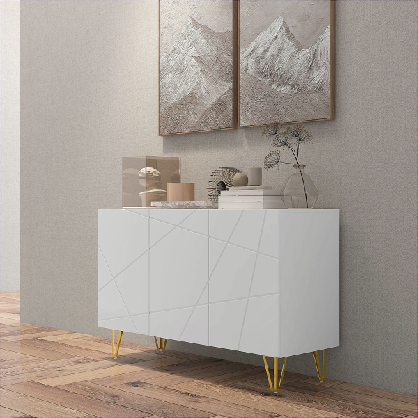 HOMCOM Aparador para Sala Aparador de Entrada com 3 Portas e Prateleiras Ajustáveis para Cozinha Sala 120x40x75 cm Branco Brilhante - Image 8