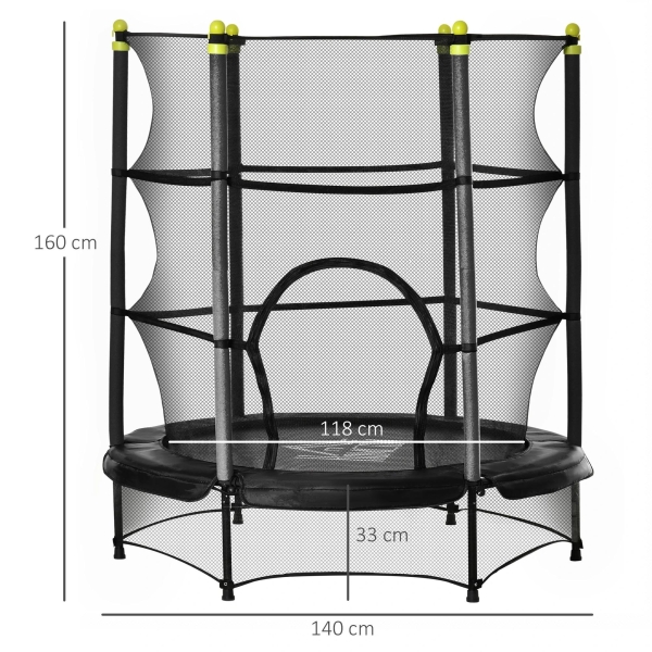 HOMCOM Trampolim para Crianças acima de 3 Anos Cama Elástica Infantil com Rede de Segurança e Estrutura de Aço para Interiores e Exteriores Carga 45kg 140x140x160cm Preto - Image 3