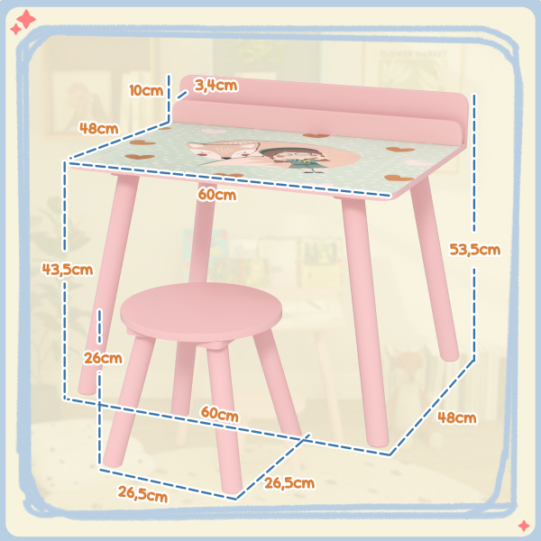 AIYAPLAY Mesa e Cadeira para Crianças com Prateleira para Livros Secretária para Crianças acima de 3 Anos Rosa - Image 3