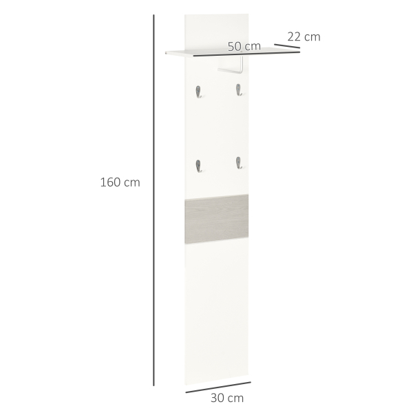 HOMCOM Móvel Cabide de Entrada com 4 Ganchos Cabide de Parede com Barra Suspensa de Alumínio 50x23,5x160cm Branco e Cinza - Image 3