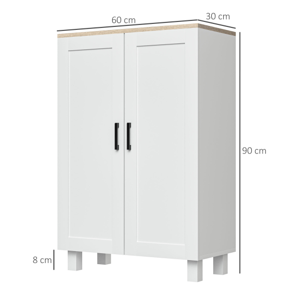 HOMCOM Armário de Sala de Estar Moderno Armário de Armazenamento com 2 Portas Prateleira Ajustável e Base Elevada 60x30x90 cm Branco - Image 3